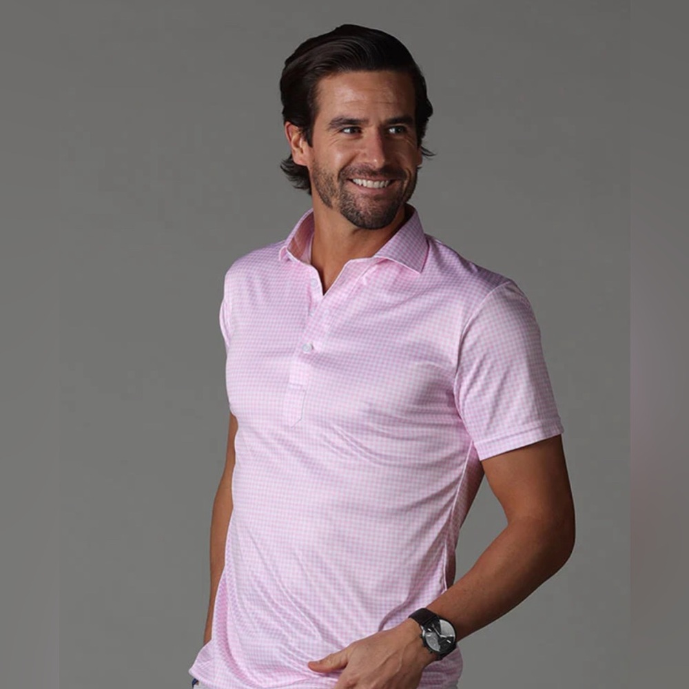 Collars & Co. Semi-Spread Collar Polo Pink Gingham Size 2X-Large Relaxed NWT